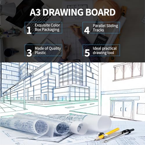 Zonon A2 Portable Drawing Board, Multi-Function Metric Drafting Table Drafting Board with Clear Rule Parallel Motion and Angle Adjustable Measuring System - size: A2
