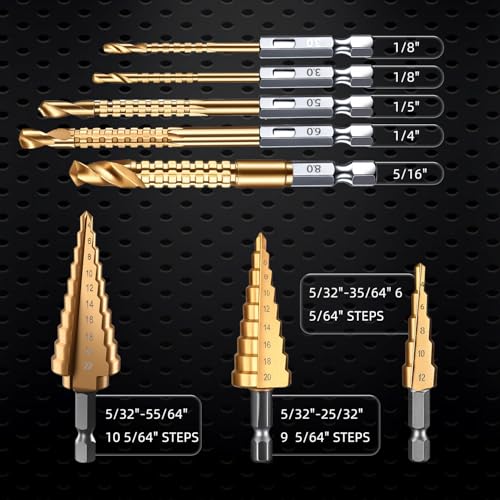 Unibit Step & Side Cutting Twist 8 PCS Drill Bits Set Hex Shank - color: Gold