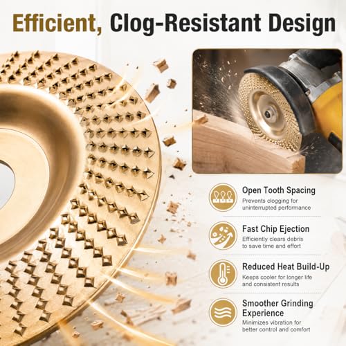 Angle Grinder Polishing Pad, 2026 Tungsten Carbide Wheel Set with Upper Clamping Plates, Tungsten Carbide Grinding Wheel Wood Carving for Cutting, Shaping, Sanding (Gold)
