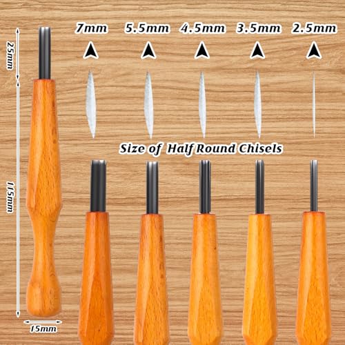 WILLBOND 5 Pcs Linoleum Carving Tool Set Wood Handle Linocut,Round - style: Round