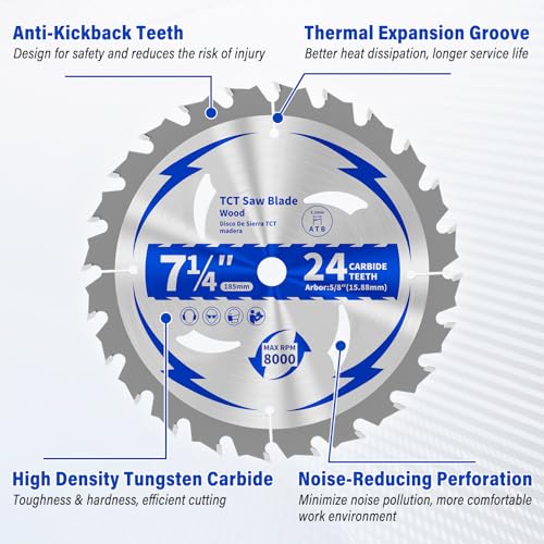10 Pack 7-1/4 Inch 24T Circular Saw Blade for Wood 5/8" Arbor - size: 7-1/4 In 24T(10PCS)