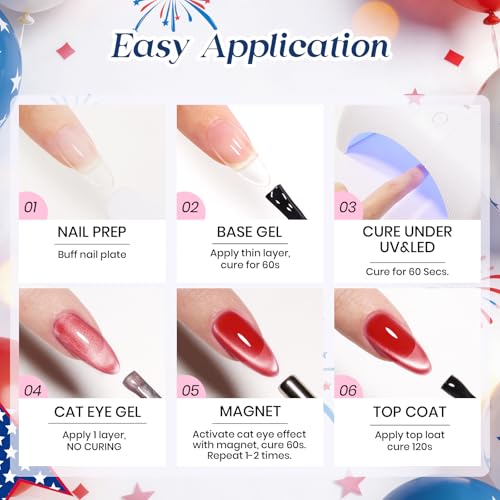 Beetles 4th of July Gel Nail Polish Set, 6 Color Red White Blue - color: A-Red White Blue | Song of freedom