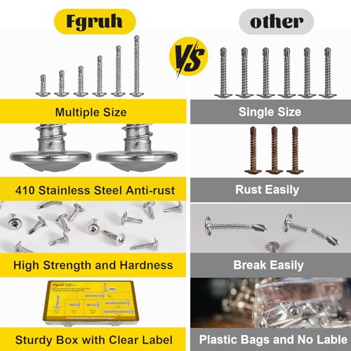 192Pcs #8 Self Tapping Screws Assortment Kit, #8 x 1/2",5/8'',3/4",1",1-1/4",1-1/2'' Modified Truss Head Sheet Metal Screw, 410 Stainless Steel Self Drilling Screws for Metal - size: 192pcs #8 Silver