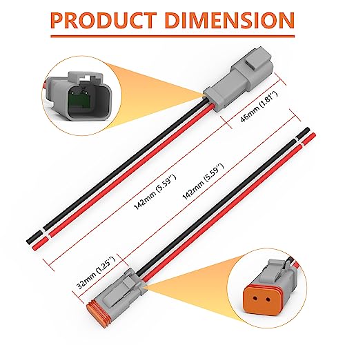 Deutsch DT 2 Pin Connector 5 Sets - 2 Way DT Automotive Waterproof Male Female Plug Wiring Harness for Car, Truck, Boats, LED Work Light, 16 AWG. (5 Sets 2 Pin, Grey) - size: 2-pin