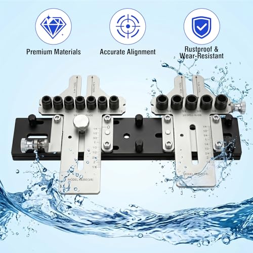 08359 Stainless Dowelling Jig Kit with 1/4", 3/8",and 1/2" All Sizes,High-Strength & Precision Stainless Steel Material with Wall Bracket