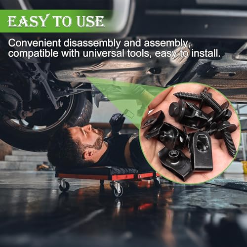 mxuteuk 50PCS 1/4 U-Nut Clips & Hex Head Automotive Body Fender Bolts Kit,for Most Cars Fender,Engine Undertray Cover, Engine Cover & Bumper Fender Liner - color: Black-1/4Inch