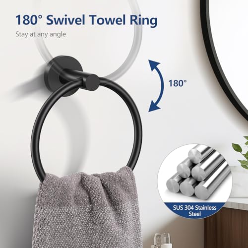 TQKAG Bathroom Hardware Set Black, 5 Piece Bathroom Towel Bar Holder Sets | SUS304 Stainless Steel, 23.6" Toilet Paper Holder with Shelf, Towel Racks for Bathroom Wall Mounted, Matt Black Towel Bars - color: Matte Black, size: 5-Pieces Set-A