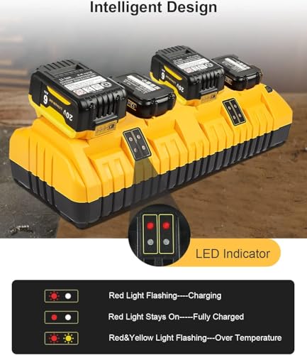 DCB104 20V MAX Battery Charger Replacement for Battery Charger, 4 Port Multi Charger Station with 2 USB Ports, Compatible with Dewalt 12V-20V Batteries - color: Lemon-yellow