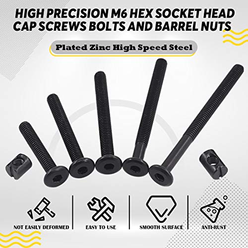 Hilitchi M6 120Pcs Black Hex Socket Head Screws Bolts Barrel Nuts Hardware Assortment Kit for Crib Baby Bed Furniture Cots and Chairs (35mm/45mm/55mm/65mm/75mm-Assortment Kit) - size: 35mm/45mm/55mm/65mm/75mm-Assortment Kit