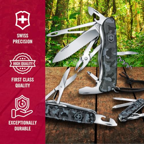 Victorinox Huntsman Swiss Army Knife, 15 Functions, Swiss Made Pocket Knife with Large Blade, Screwdriver, Scissors and Wood Saw - Navy Camouflage - color: Navy Camouflage, style: Single Knife