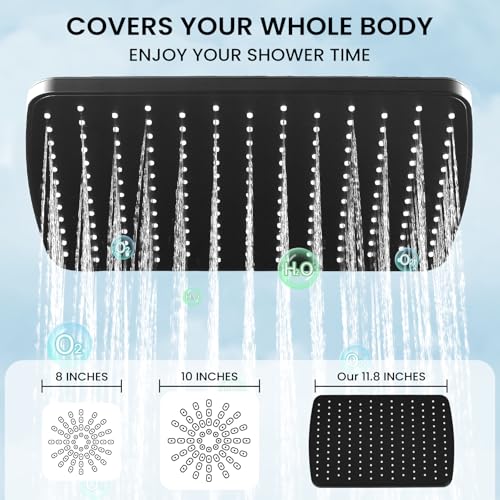 Shower Head with Handheld, High Pressure Black Rain Shower Head - color: A-Matte Black, style: Rectangular 12"