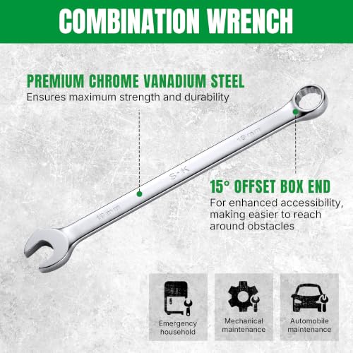 SK 19 mm Combination Wrench, Metric, Premium CR-V Steel - size: 19 mm