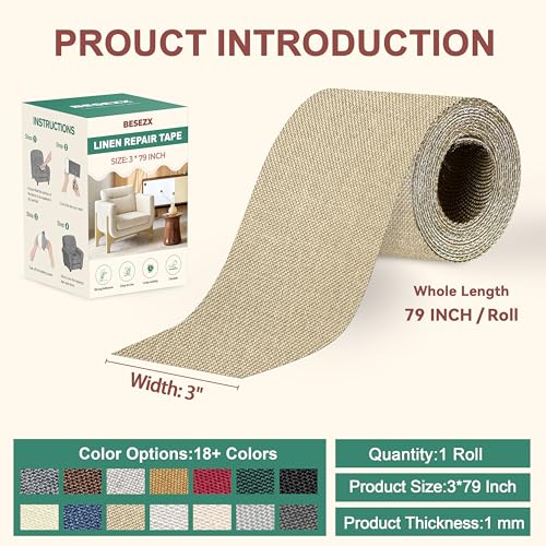 BESEZX Linen Fabric Repair Tape Upholstery Tape 3x79 Inch - color: Khaki, size: 3*79 inch