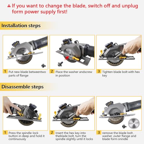 Mini Circular Saw,NEWONE 4.5Amp Electric Circular Saw with 6 Saw Blades,3500RPM,Max Cutting Depth 1-11/16"(90°), 1-1/8"(45°),Circular Saw With Laser for Wood, Soft Metal, Tile and Plastic Cuts