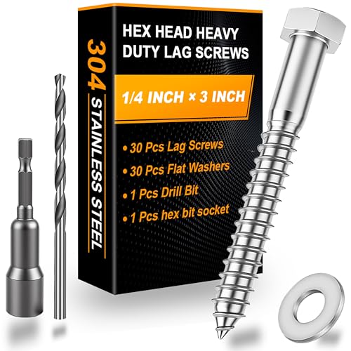 Hex Head Lag Bolts for Wood, Lag Screws 1/4" x 3",30 PCS - size: 1/4" x 3"