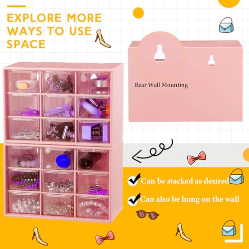 Wenqik 2 Pcs Mini Storage Drawers, Pink - color: Pink