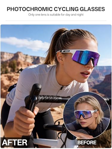 KAPVOE Photochromic Cycling Glasses Clear Mountain Bike Glasses K9022 - color: Black-white-photochromic-blue