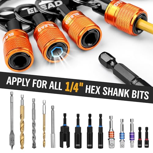 6-Piece Bit Holder Key Chain, 1/4 inch Orange Hex Shank Bit Holders, Quick Release Design with Keychain Carabiner for Nut Driver, Screwdriver & Drill Bits, Tools Gifts for Men - style: 6 Bit Holder Key Chain Orange