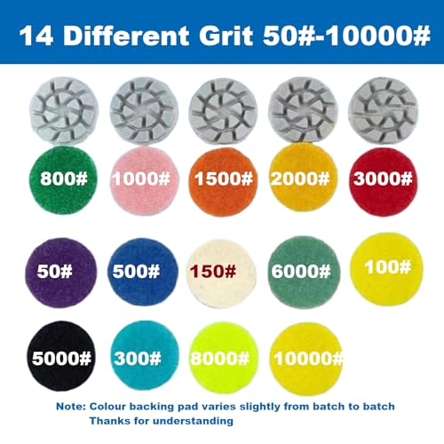 1inch 25mm Mini Diamond Polishing Pad Set, 14PCS Different Grit 50#-10000# Water Sanding Discs & 1PC 3mm Shank Hook & Loop Backing Holder for Detail Fine Grinding - style: 3mm Shank