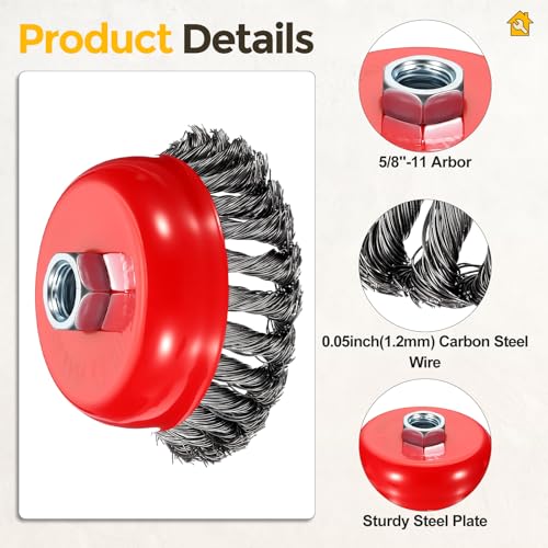5pcs 4in Wire Cup Brush for Angle Grinder with 5/8"-11 Arbor - size: 4 inch