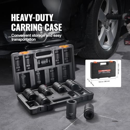 VEVOR 1" Drive Impact Socket Set, 8 Piece Deep Socket Set Metric 27-41mm, 6 Point Cr-Mo Alloy Steel for Auto Repair, Easy-to-Read Size Markings, Rugged Construction, Includes Storage Case - size: 1" 8 PCS CR-MO