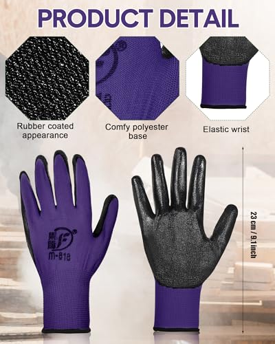 Nuogo 24 Pairs Gardening Gloves for Men Women Rubber Coated Landscaping Work Gloves Safety Work Construction - color: Purple