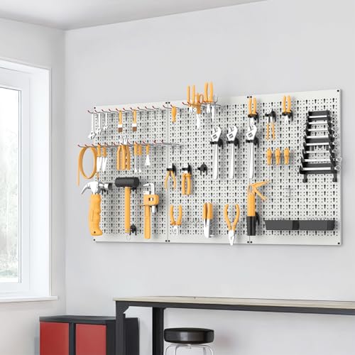 WALMANN Metal Pegboard, Tool Organizer Boards with Hooks, 24x48 in - color: Grey