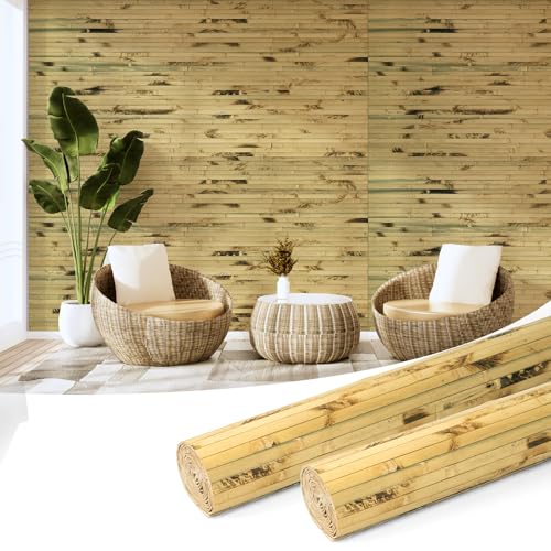 Art3d 48 x 96 in Pole Wrap Natural Bamboo Wall Panel, 2-Pack, Light Burned - color: Light Burned, size: 2-48 inches x 96 inches