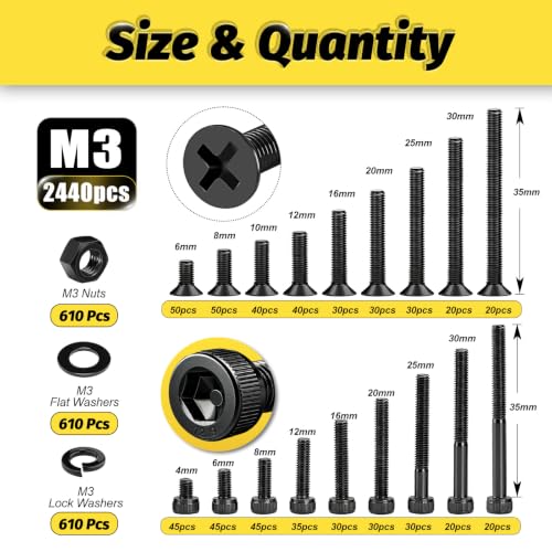 Kadrick 2440PCS M3 Screws Assortment,Hex Socket Cap & Countersunk M3 Screws - size: M3 2440Pcs 4-35mm