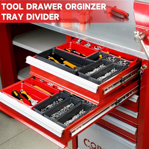 Tool Box Organizer Tray, 60 PCS & 5 Sizes, Black and Red - color: Black & Red: 60 PCS