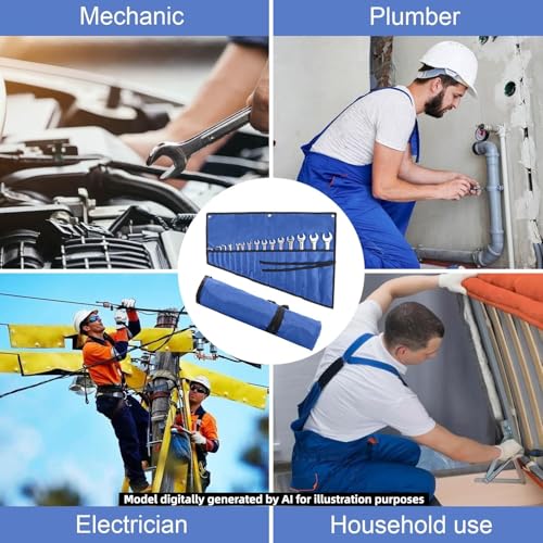 Wrench Organizer, Tool Roll Pouch,16-Pocket Waterproof Oxford Cloth - color: Blue