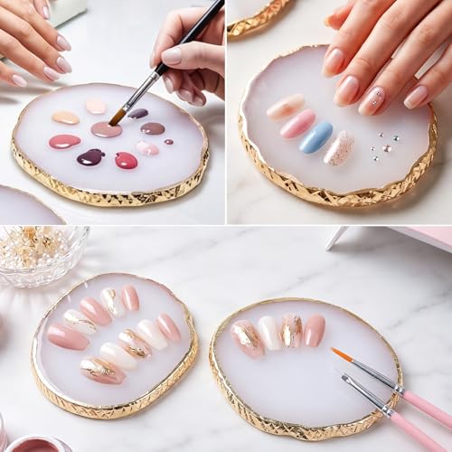 2 Pcs Resin Nail Art Palette, White Gold Edge Mixing Tray - color: White