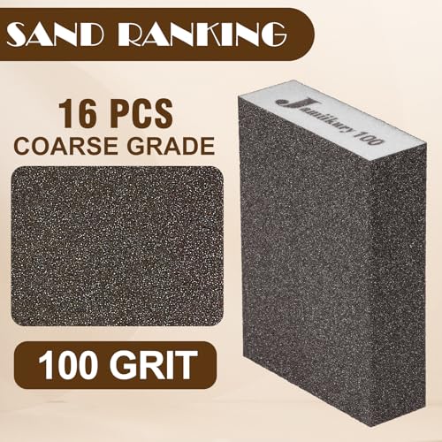 16Pcs 100 Grit Sanding Blocks, Jamiikury Medium Sanding Sponge Washable and Reusable, Wet Dry Sandpaper Sponge for Wood Metal FurniturePaint and Drywall - size: 100 Grits