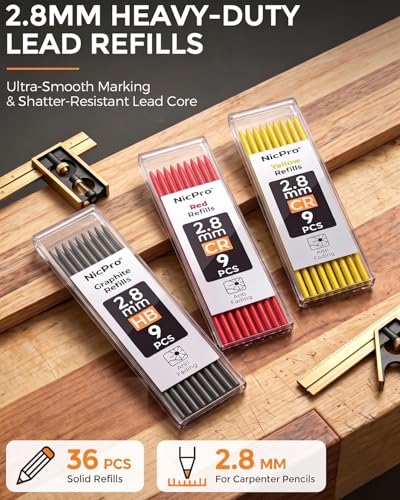 Nicpro Carpenter Pencils with Sharpener & Sleeve, 2Pack Construction Pencil - size: 2 Pack