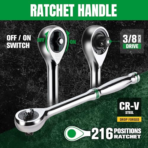 SK 3/8" Drive Socket Set with 216-P Ratchet, SAE & Metric,CR-V Steel