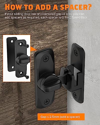 90/180 Degree Barn Door Latch Lock with Spacer, Black, 1 Pack - color: Black-1Pc