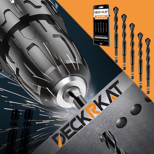 DECKRKAT 5-Piece 1/2" Carbide Masonry Drill Bits for Concrete, Brick, Tile - Black Hex Shank Set w/Heavy-Duty Case, Quick Change Fit Drill Driver - size: 5 Piece 1/2", style: Masonry Drill Bits