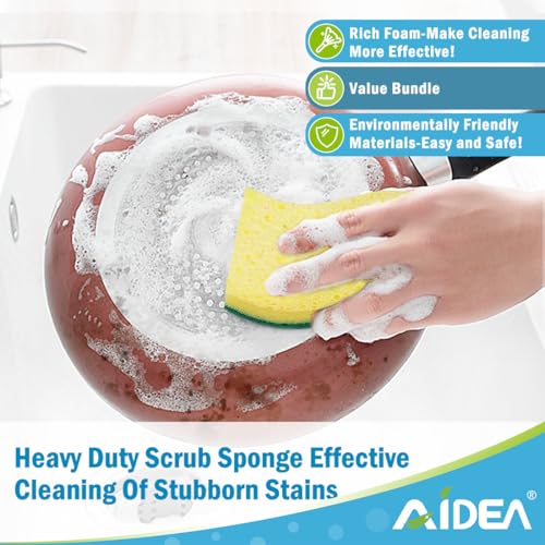 AIDEA Sponges Kitchen, Heavy-Duty Scrub Sponge, 12Count, Sponges for Dishes - color: Light-green