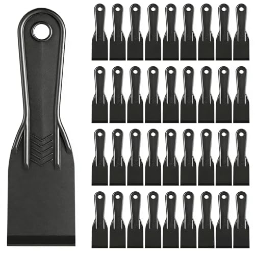 40 Pcs Plastic Putty Knife 2" Black Flexible Putty Knife Scraper Plastic Flexible Paint Scraper Tool for Spackling Repairing Walls Pasting Plaster Removing Wallpaper Applying Mud