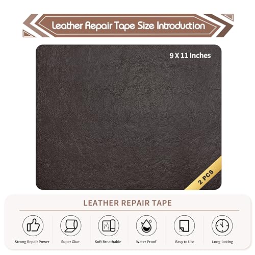 KING MOUNTAIN Leather Repair Patch,2 Packs 9 x 11 Inches self Adhesive Leather Repair Tape for Damaged Leather Furniture, Sofa Seating,Car Seats, Leather Goods（Chocolate Brown） - color: Chocolate Brown, size: 9" x 11"