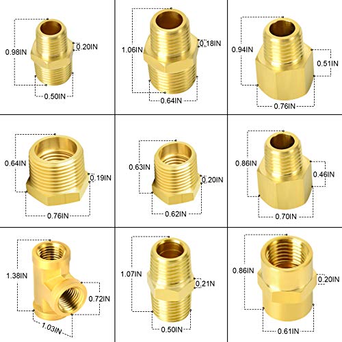 GASHER 26PCS Brass Pipe Fitting Kit, Hex Bushing, Reducer Adapter, Hex Nipple, 90 Degree Barstock Street Elbow - style: Brass Pipe Kit（26Pcs）