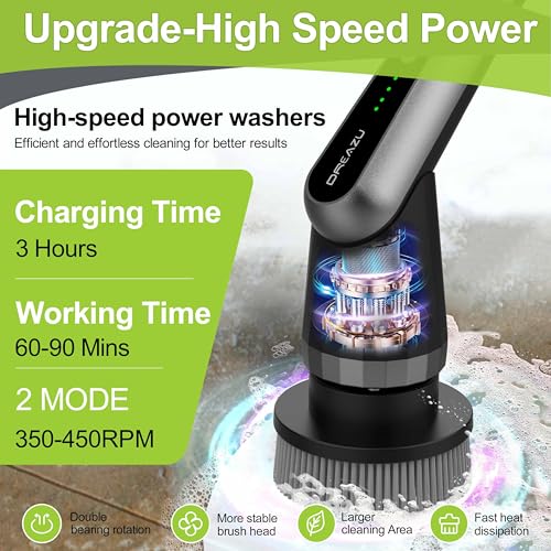 Dreazu Pro Electric Spin Scrubber, 10‑in‑1 Shower Scrubber for Bathroom - color: Metalgray