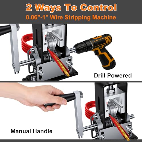 Wire Stripper Machine, 0.06"-1" Manual Wire Stripping Machine, Scrapping Copper Wire Stripper with Replacement Blades, Drill Powered Hand Crank Wire Stripper Tool for Scrap Copper Recycling, Diy