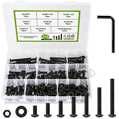 1/4 20 Bolt and Nuts Button Head Hex Socket Cap Screws, 219Pcs - size: C. 1/4-20