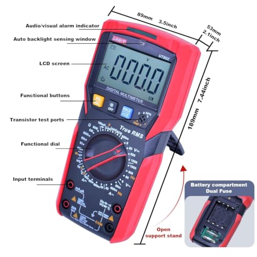UNI-T UT89X Digital Multimeter Tester, TRMS 6000 Counts AC DC 1000V Multimetro Volt Ohm Meter Automotive Electrical Capacitance Multimeter, Measures Current Temperature NCV Resistance - style: UT89X[Temperature, Live wire test]