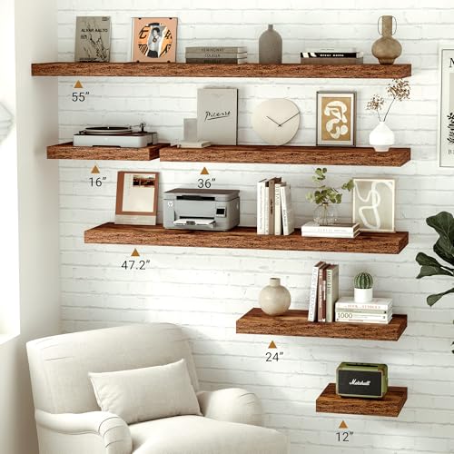 Vivelove 12x12 Deep Floating Shelves, Rustic Brown, Set of 2 - color: Rustic Brown, size: 12”wx12”dx1.5”h