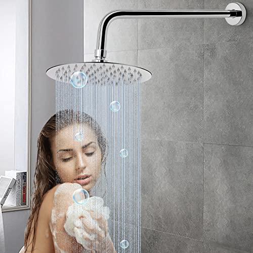 Shower Arm with Flange and Teflon Tape, Wall Mounted Shower Pipe 304 Stainless Steel Extension Arm for Fixed Shower Head & Handheld (15 Inch, Chrome) - color: Chrome, style: 15 Inch