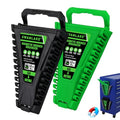 2-Piece Magnetic Wrench Organizer, Metric & SAE Portable Plastic Wrench Holder, 24-Slot Total, Foldable Carrying Handle for Wall-Mounted, Easy-Open Lock Cover, Wrenches Storage Rack Tool for Tool Box - style: 2PCS Green&Black