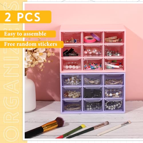 Wenqik 2 Pcs Mini Storage Drawers, Purple, Pink - color: Purple, Pink