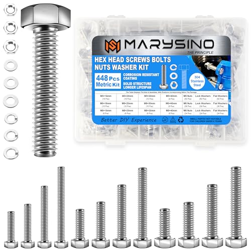 448Pcs Nuts and Bolts Assortment Kit, M5 M6 M8 Bolts Heavy Duty Metric Bolt Assortment Kit, 304 Stainless Steel M5 M6 M8 Bolt, Length 12-30mm Machine Screw by Marysino
